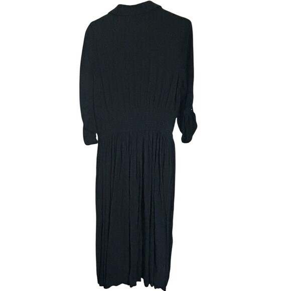 Love Stitch Womens Smocked Elastic Waist Button A Line Maxi Dress Black… - Picture 4 of 7